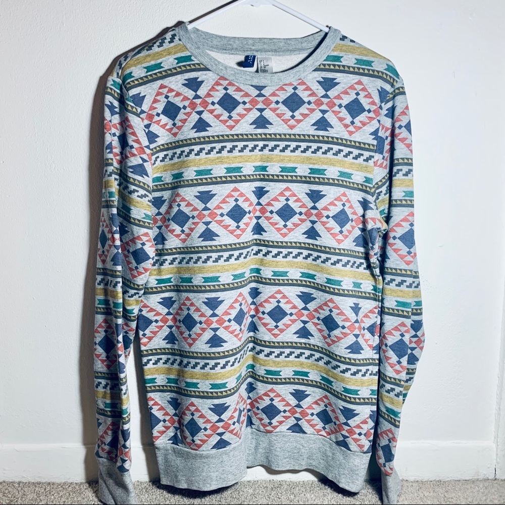 h&m aztec-inspired grey sweater